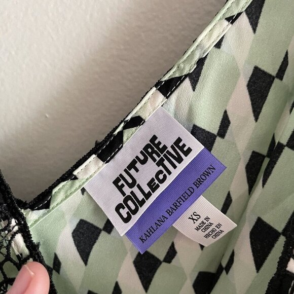 Future Collective Kahlana Barfield Brown Wmn SZ XS Green/Black Slip Dress NWT - Picture 7 of 10